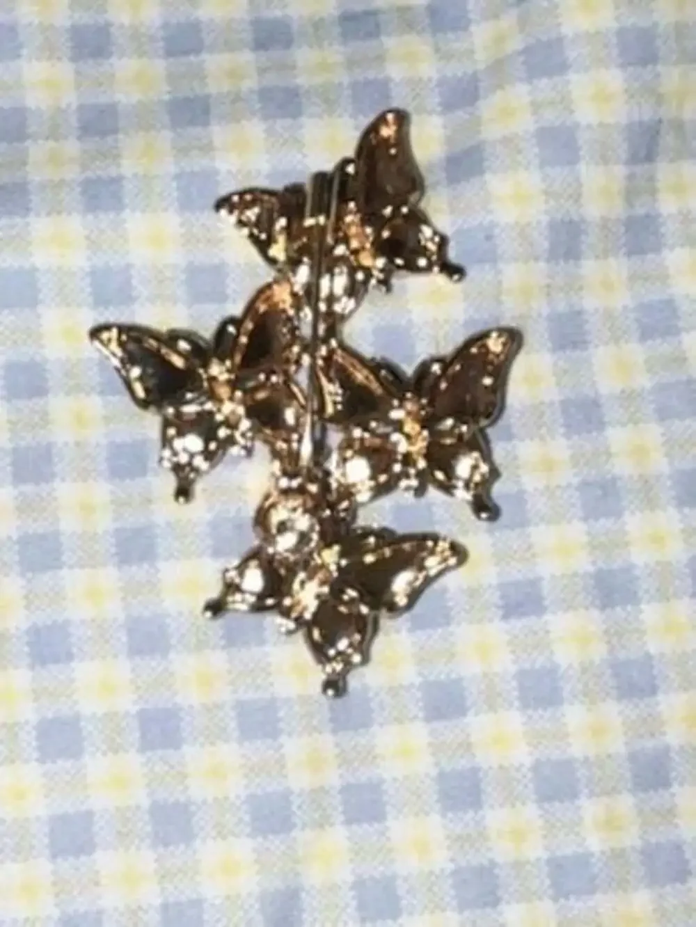 Blue and White Enamel Butterfly Triple Motif Hair Clip